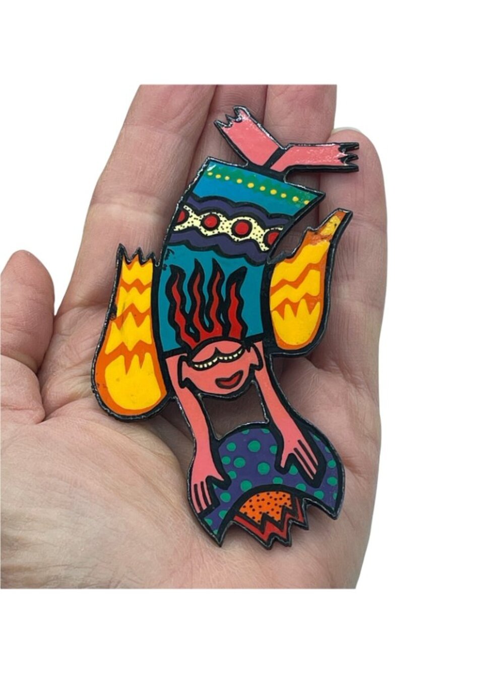 Angel Brooch Lacquer Handmade Art ORIGINAL Signed by Lisa Lee Pearce Vintage - Picture 7 of 8
